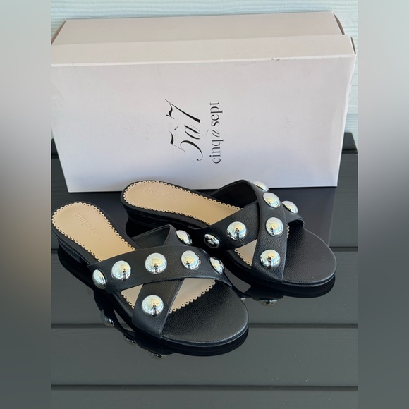 cinq a sept Shoes - Cinq à Sept Grace Studded Slide Sandals Black Leather – Size EU 37.5 – New